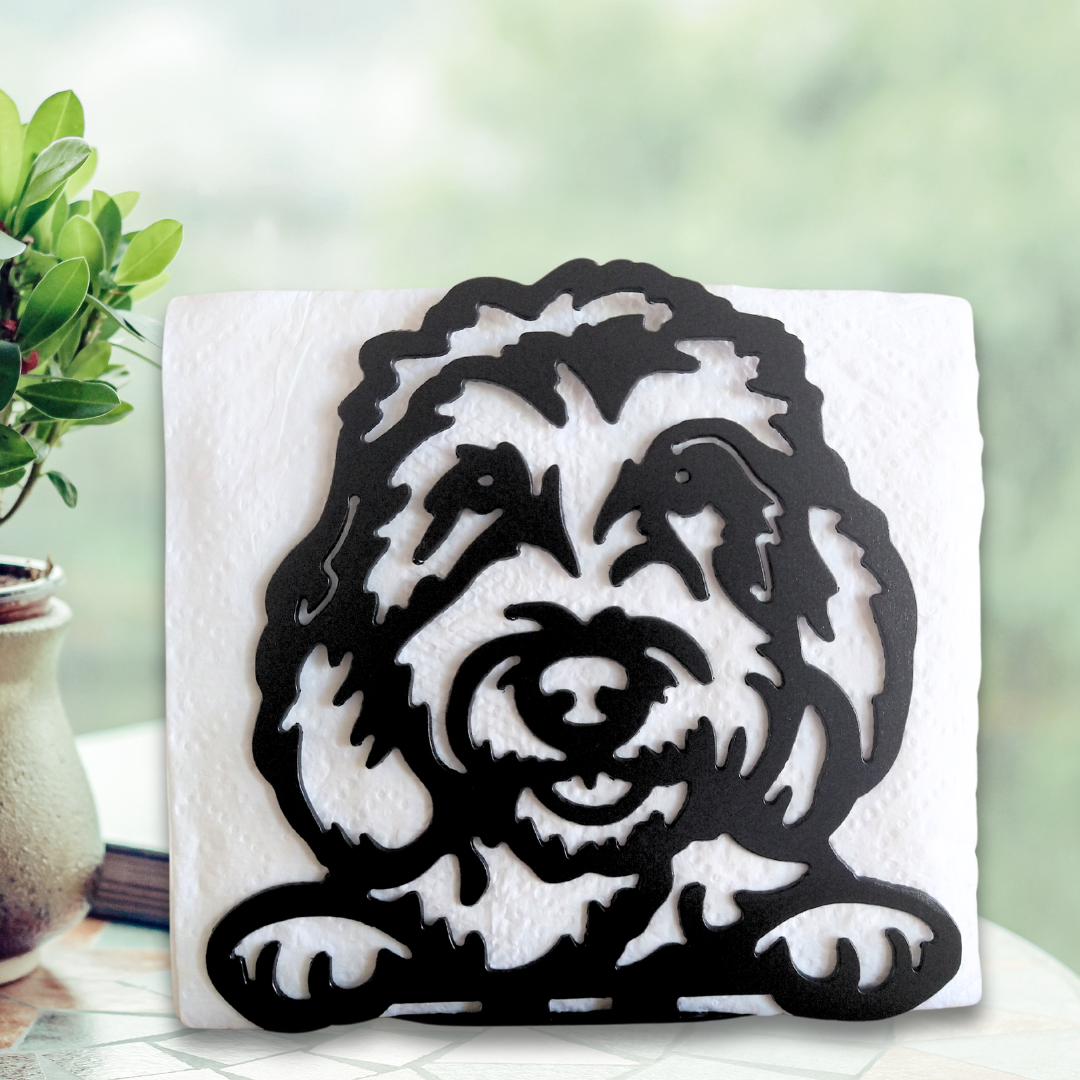 Metal Goldendoodle Peeking Napkin Holder or Mail Organizer image 0