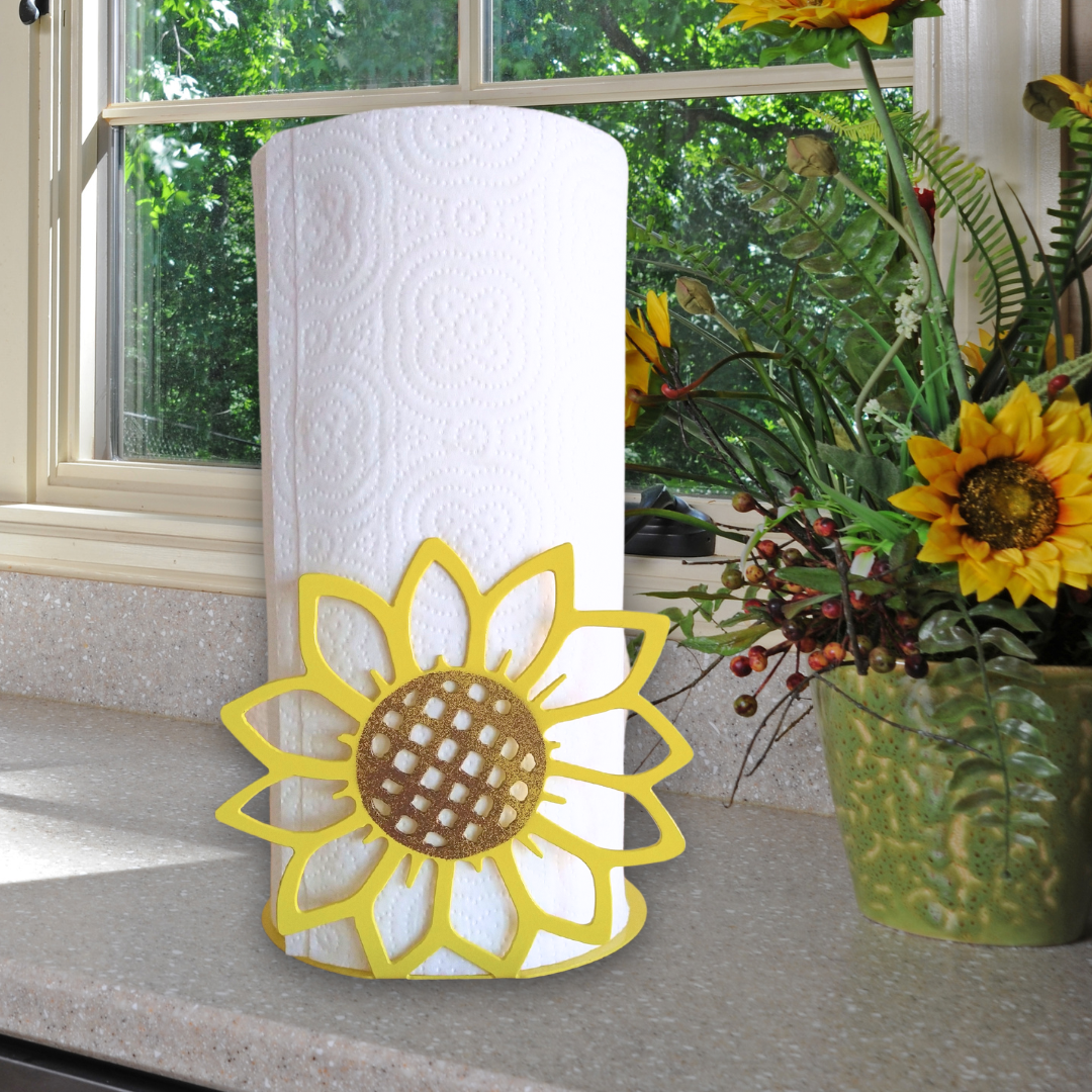 Metal Sunflower Paper Towel Holder - Yellow and Brown image
