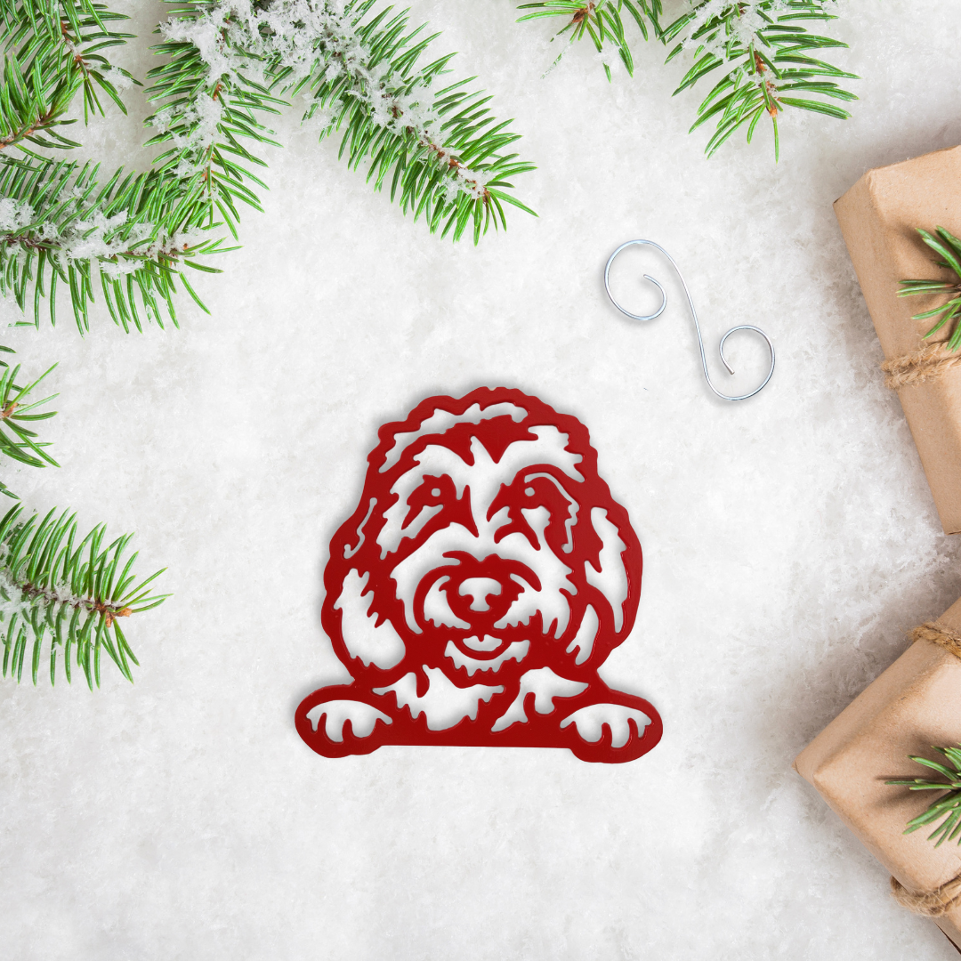Metal Peeking Goldendoodle Ornament