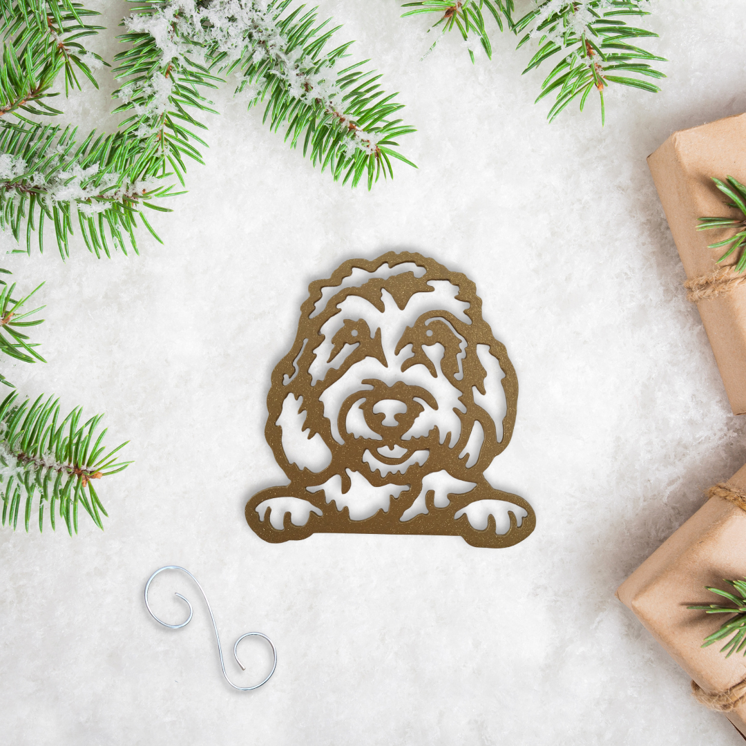 Metal Peeking Goldendoodle Ornament