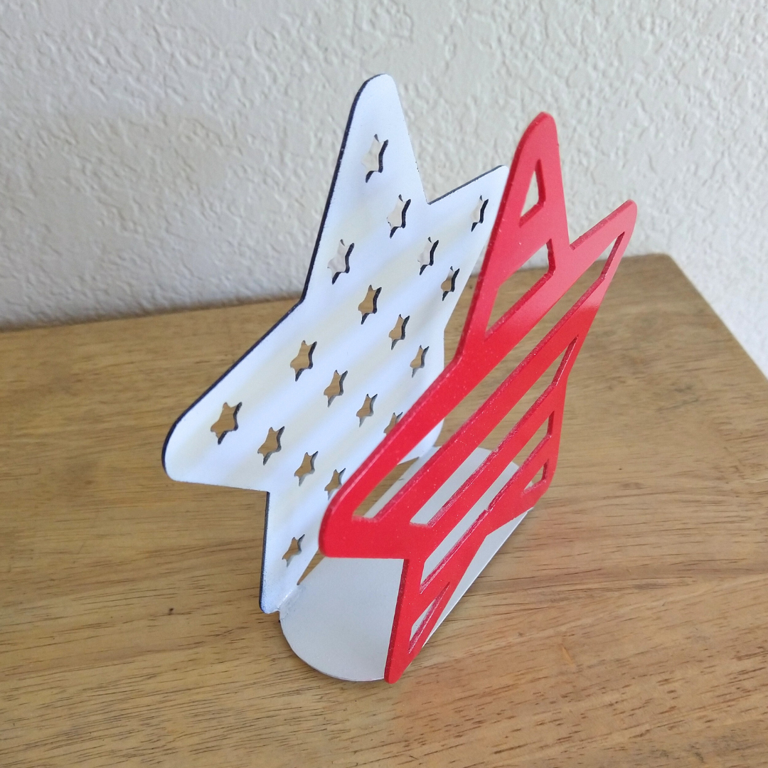 Metal Patriotic Star With Stars and Stripes Napkin Holder or Mail Organizer image 2