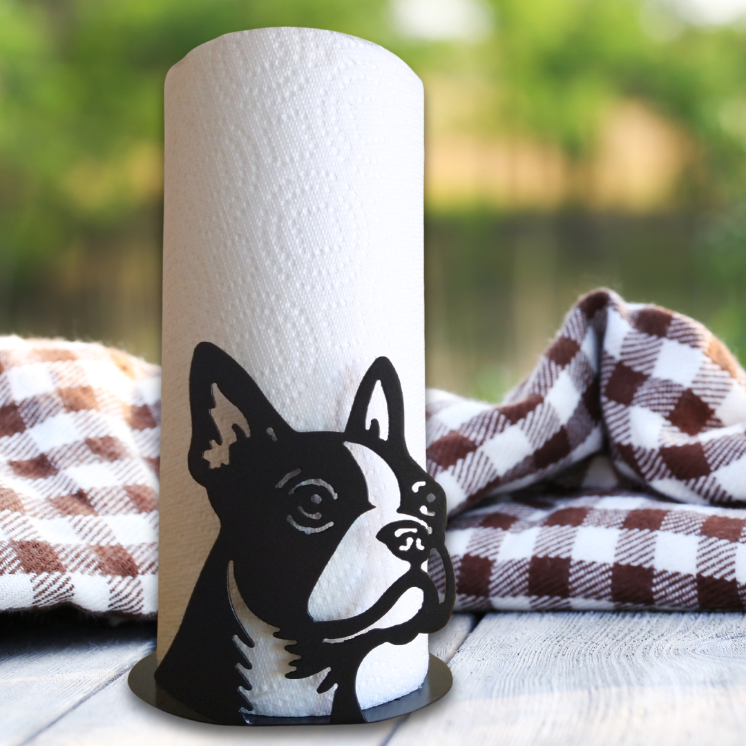 Metal Boston Terrier Paper Towel Holder