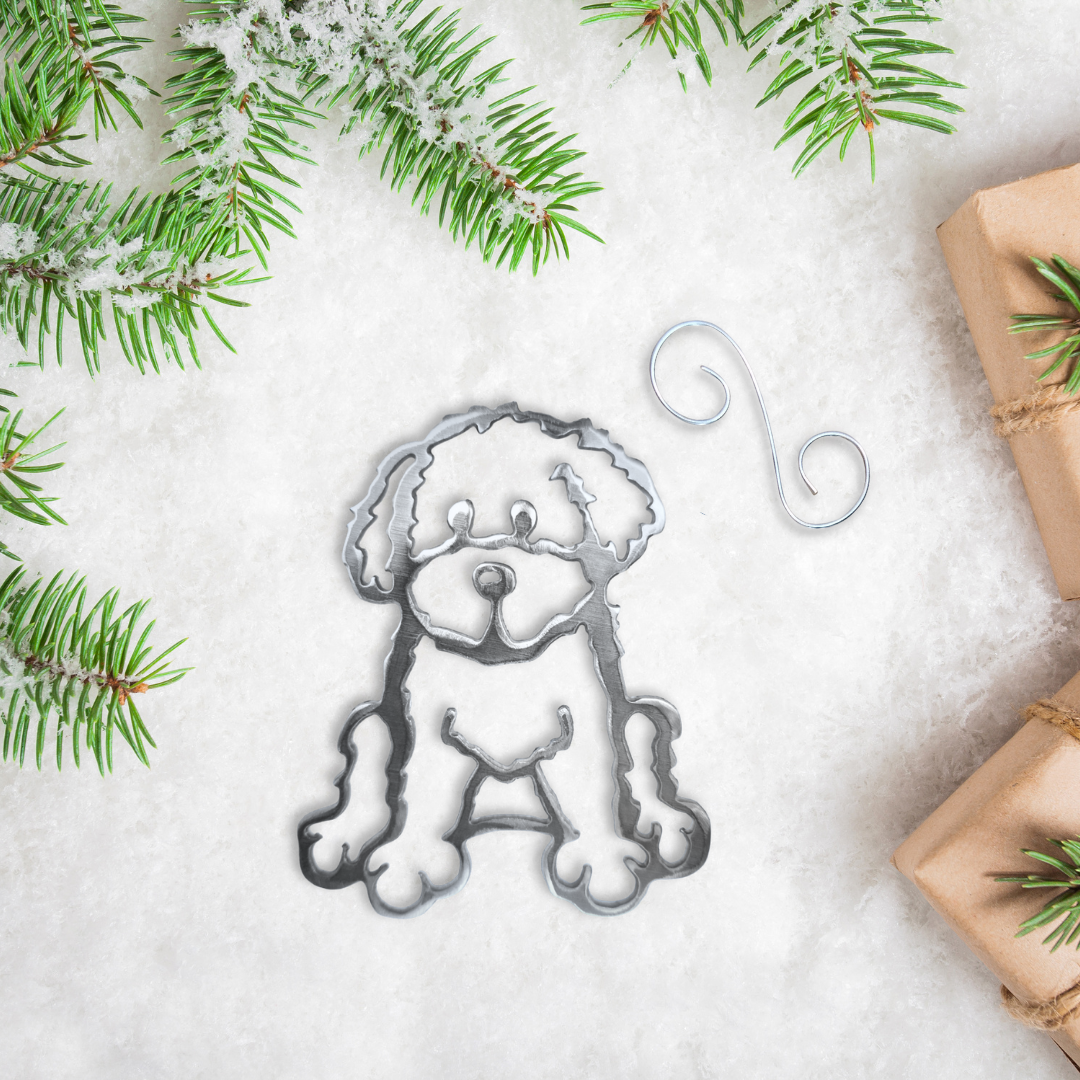 Metal Sitting Goldendoodle Ornament