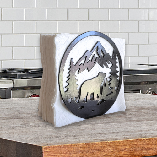 Metal Bear Mountain Scene Napkin Holder