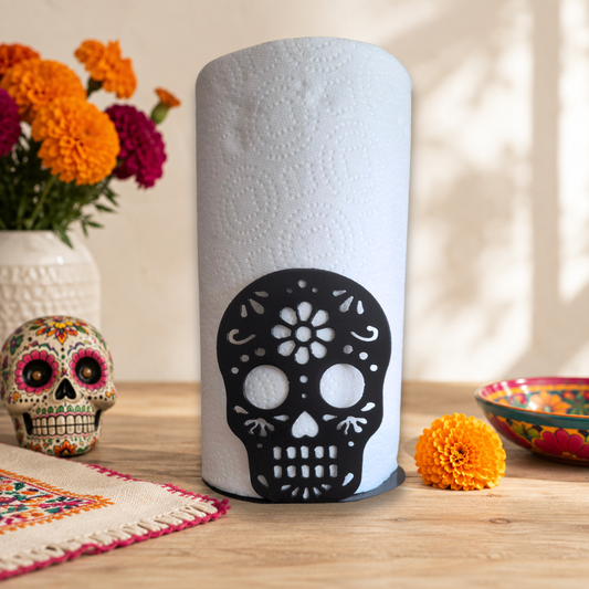 Metal Sugar Skull Paper Towel Holder