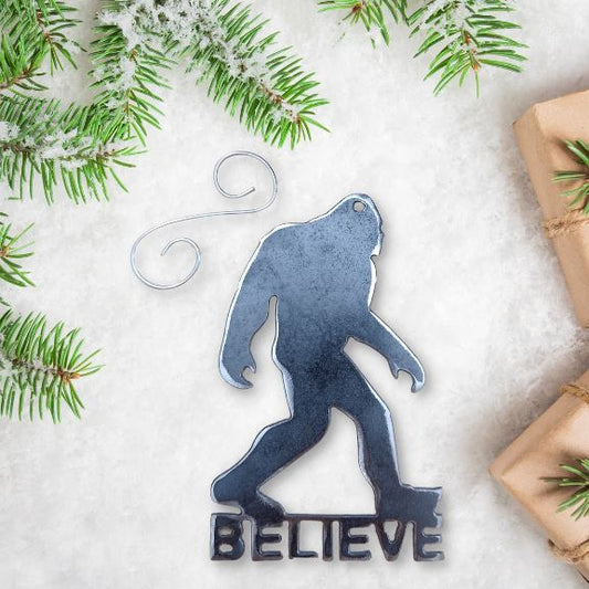 Metal Sasquatch / Bigfoot "Believe" Ornament