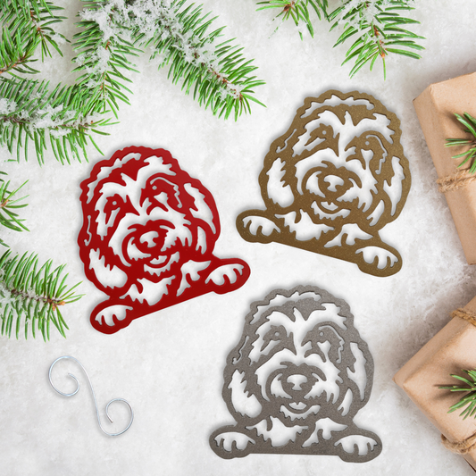 Metal Peeking Goldendoodle Ornament