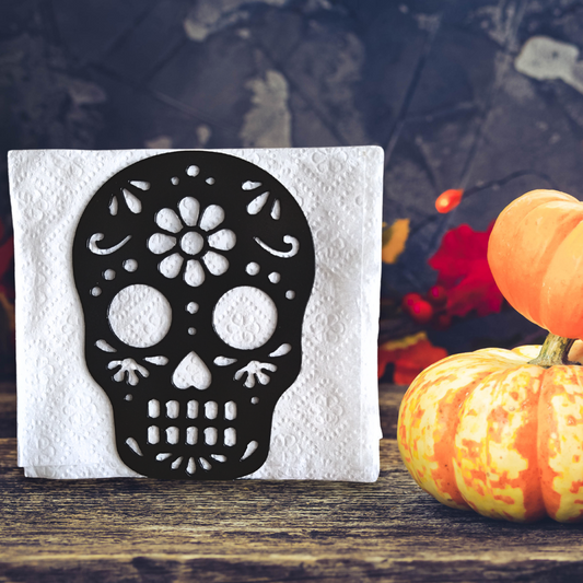 Metal Sugar Skull Napkin Holder or Mail Organizer image 0