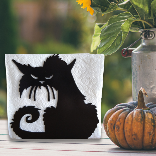 Metal Black Scaredy Cat Napkin Holder or Mail Organizer image 0