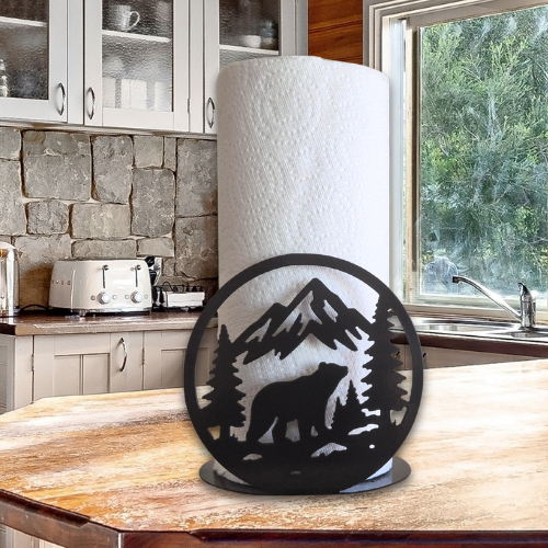 Metal Bear Mountain Scene Paper Towel Holder