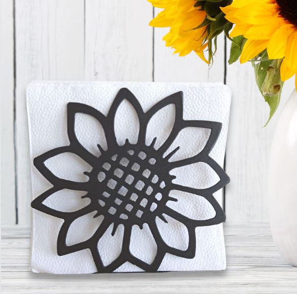 Metal Sunflower Napkin Holder or Mail Organizer - Hammered Black image