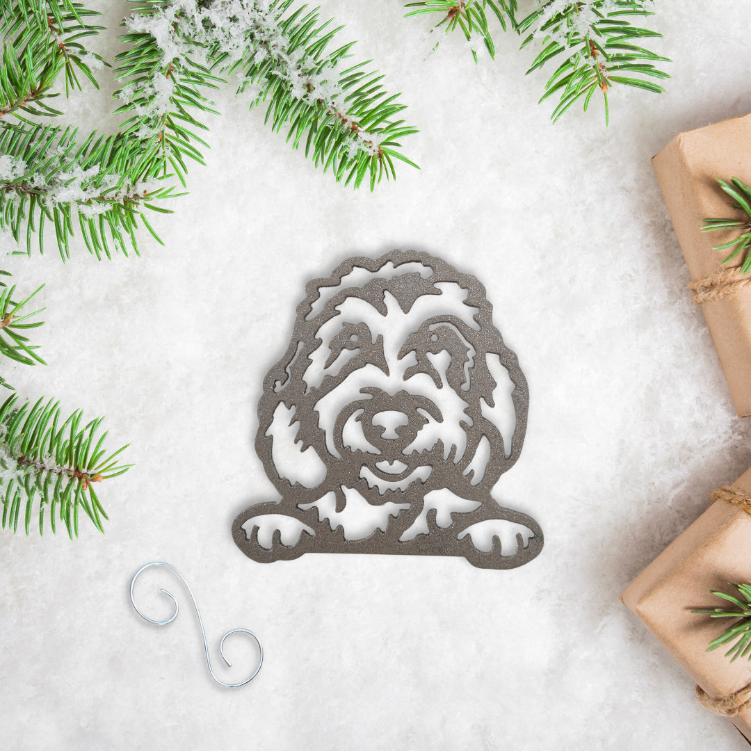 Metal Peeking Goldendoodle Ornament