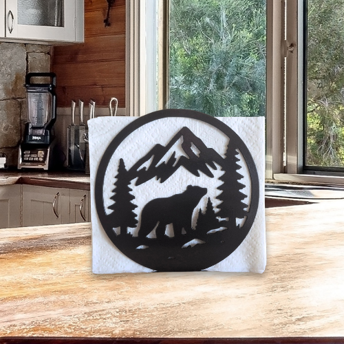 Metal Bear Mountain Scene Napkin Holder