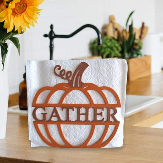 Metal Split Pumpkin "Gather" Napkin Holder or Mail Organizer image 0
