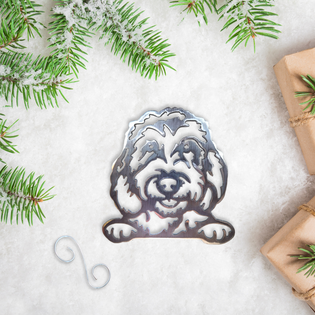 Metal Peeking Goldendoodle Ornament