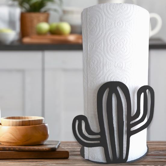 Metal Cactus Paper Towel Holder - Hammered Black image