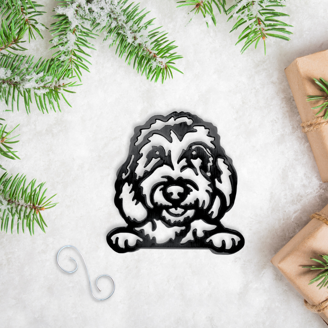Metal Peeking Goldendoodle Ornament