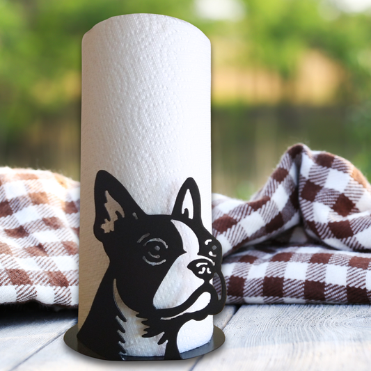 Metal Boston Terrier Paper Towel Holder